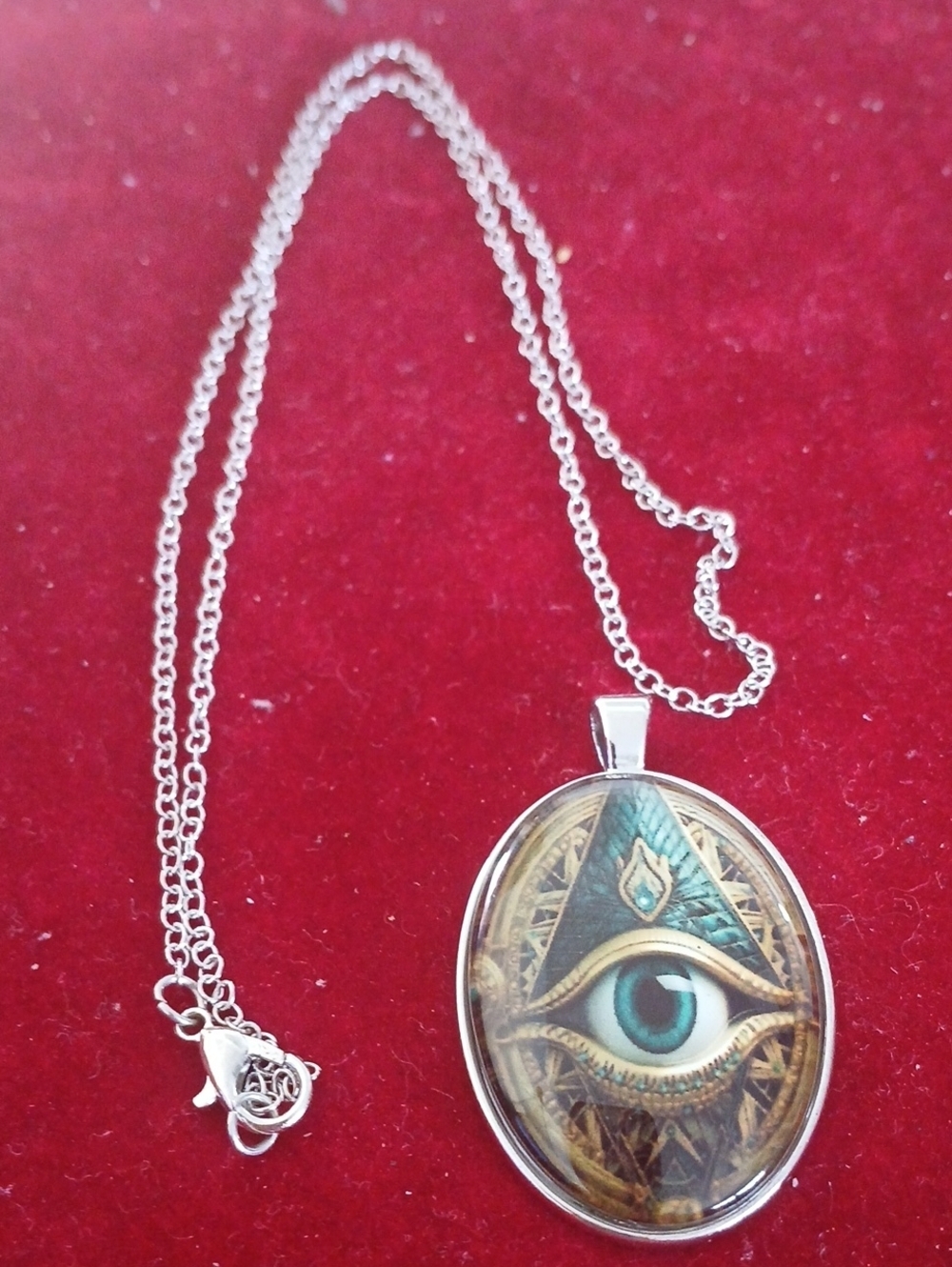 All-Seeing Eye Pendant Necklace in Teal and Gold - Women Jewelry